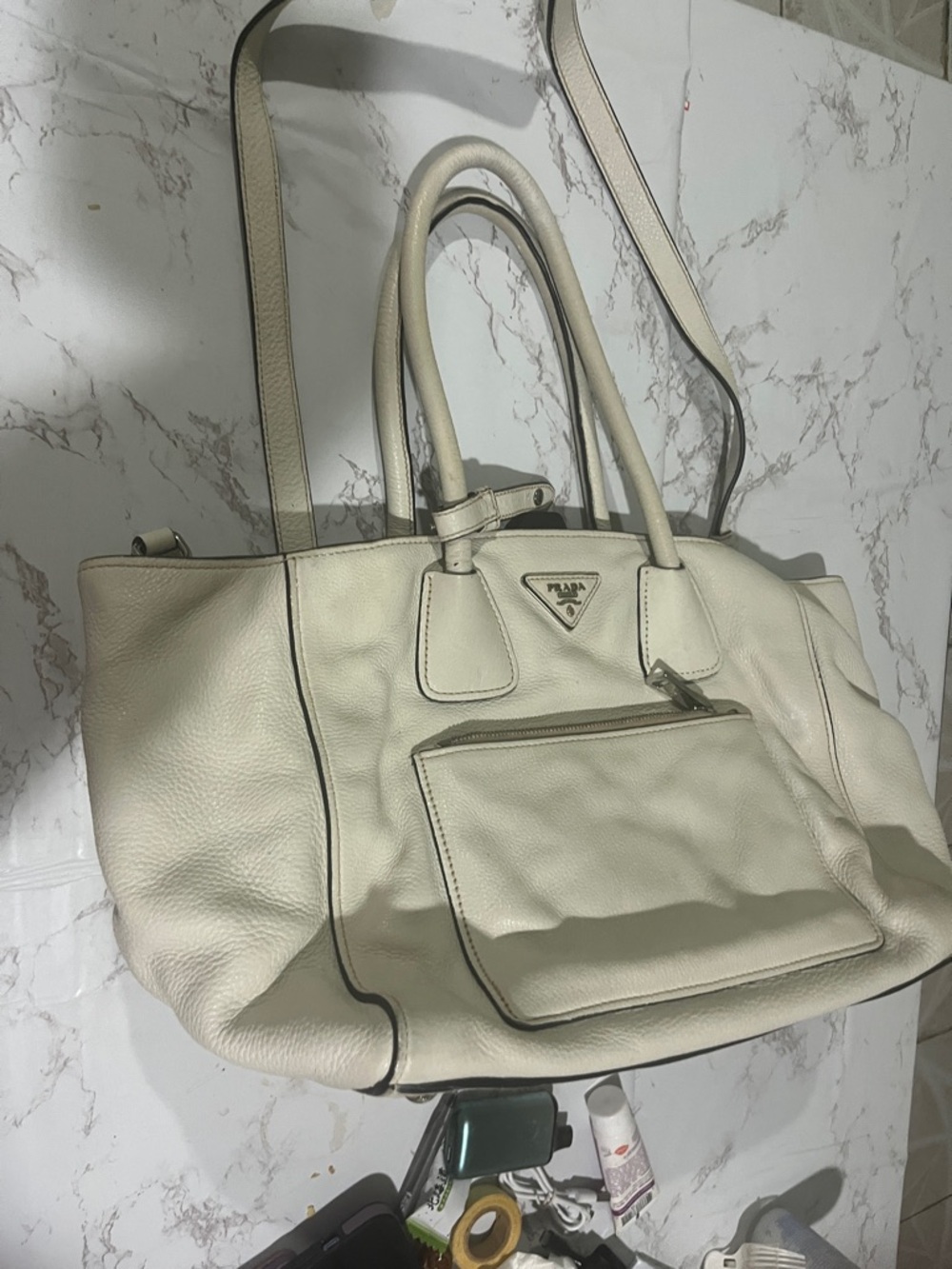 Prada Cream Leather Tote Bag
